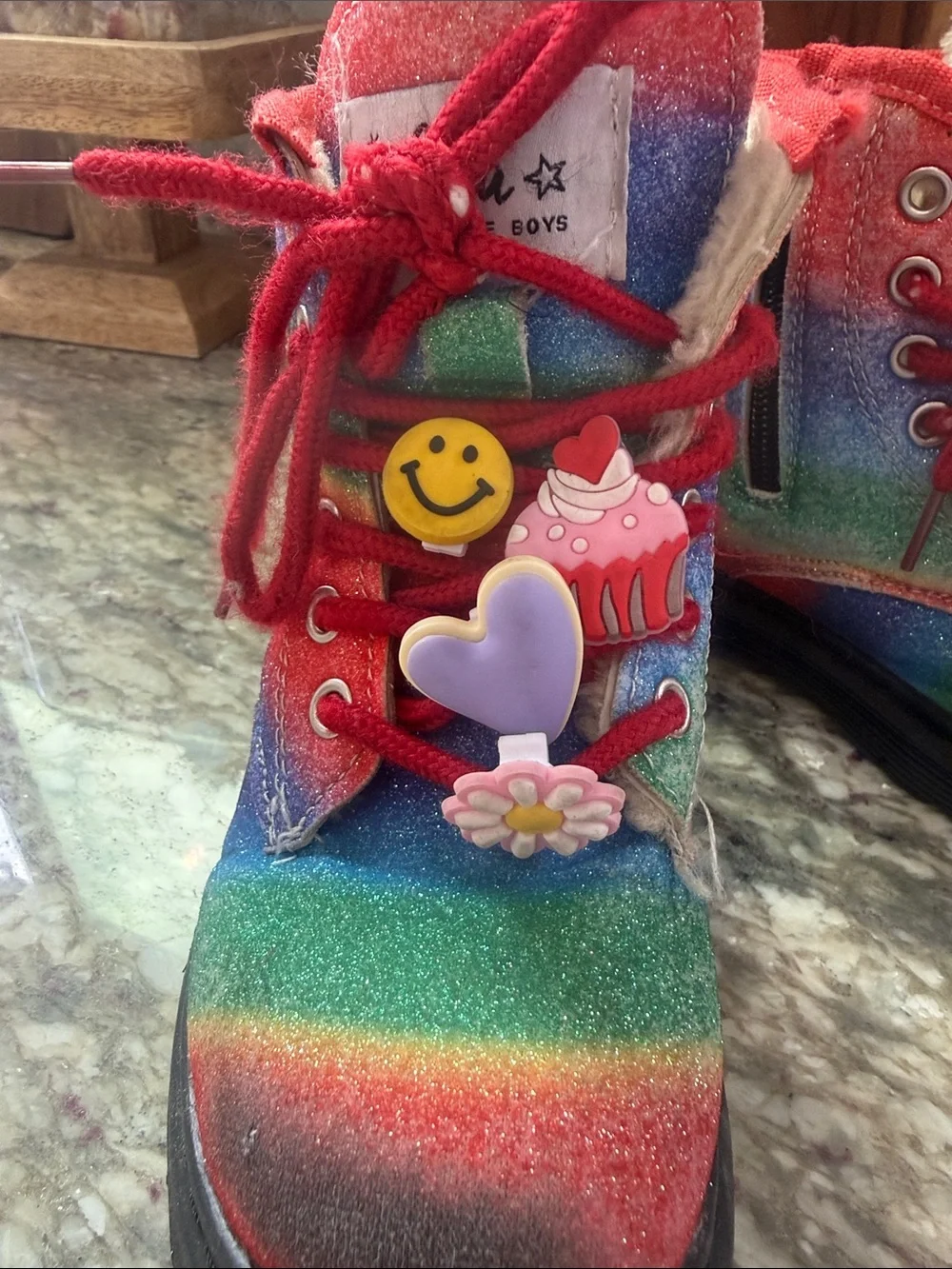 Lola + The Boys Rainbow Glitter Boots with Red Laces